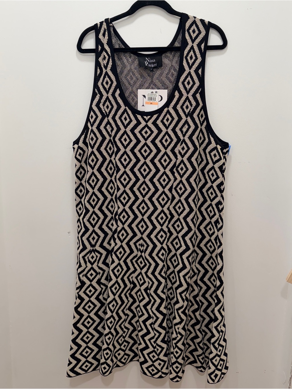 Nina Parker Black and Cream Geometric Sleeveless Dress